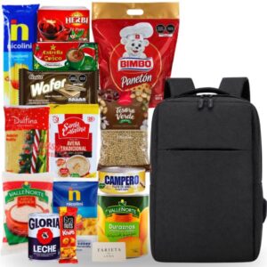 Canasta navideña económica para empresas con mochila porta laptop y productos navideños en Lima, Perú