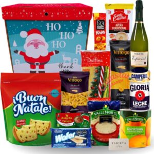 Canasta navideña empresarial con panetón Bon Natale y productos de primera necesidad en Lima
