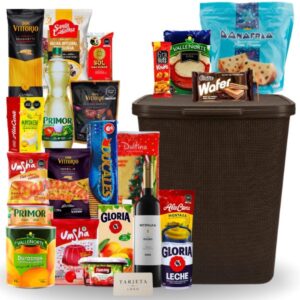 Canasta navideña ejecutiva para empresas con productos seleccionados y cesto organizador elegante en Lima, Perú