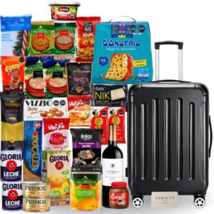 Canasta navideña corporativa con maleta viajera carry-on de 10 kg y productos de primera calidad en Lima, Perú