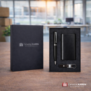 Kit corporativo Powerbank premium con libreta, lapicero metálico y batería portátil personalizado para regalos empresariales