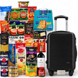 Canasta navideña corporativa premium con maleta cabinera de 10 kg para regalos empresariales en Lima, Perú.